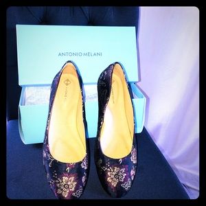 Antonio Melani Navy Printed Flats